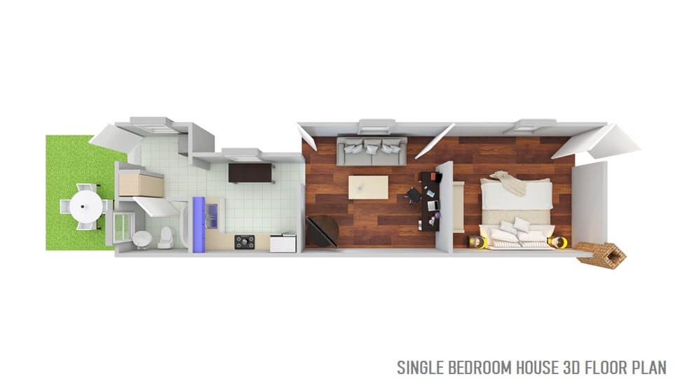SINGLE BEDROOM HOUSE 3D FLOOR PLAN